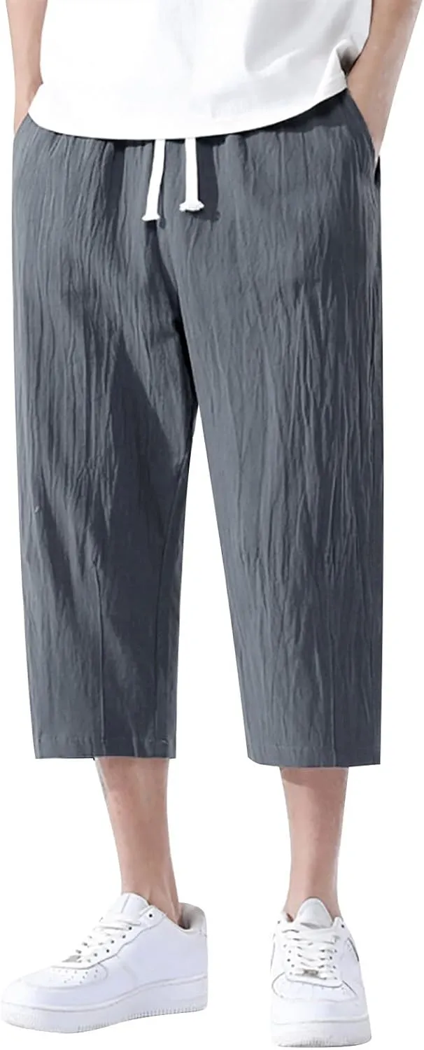 3/4 Leg Shorts for Men Summer Elastic Waist Fit Breathable Loose Elasticity Comfy Fashion Comfy Trendy Trousers