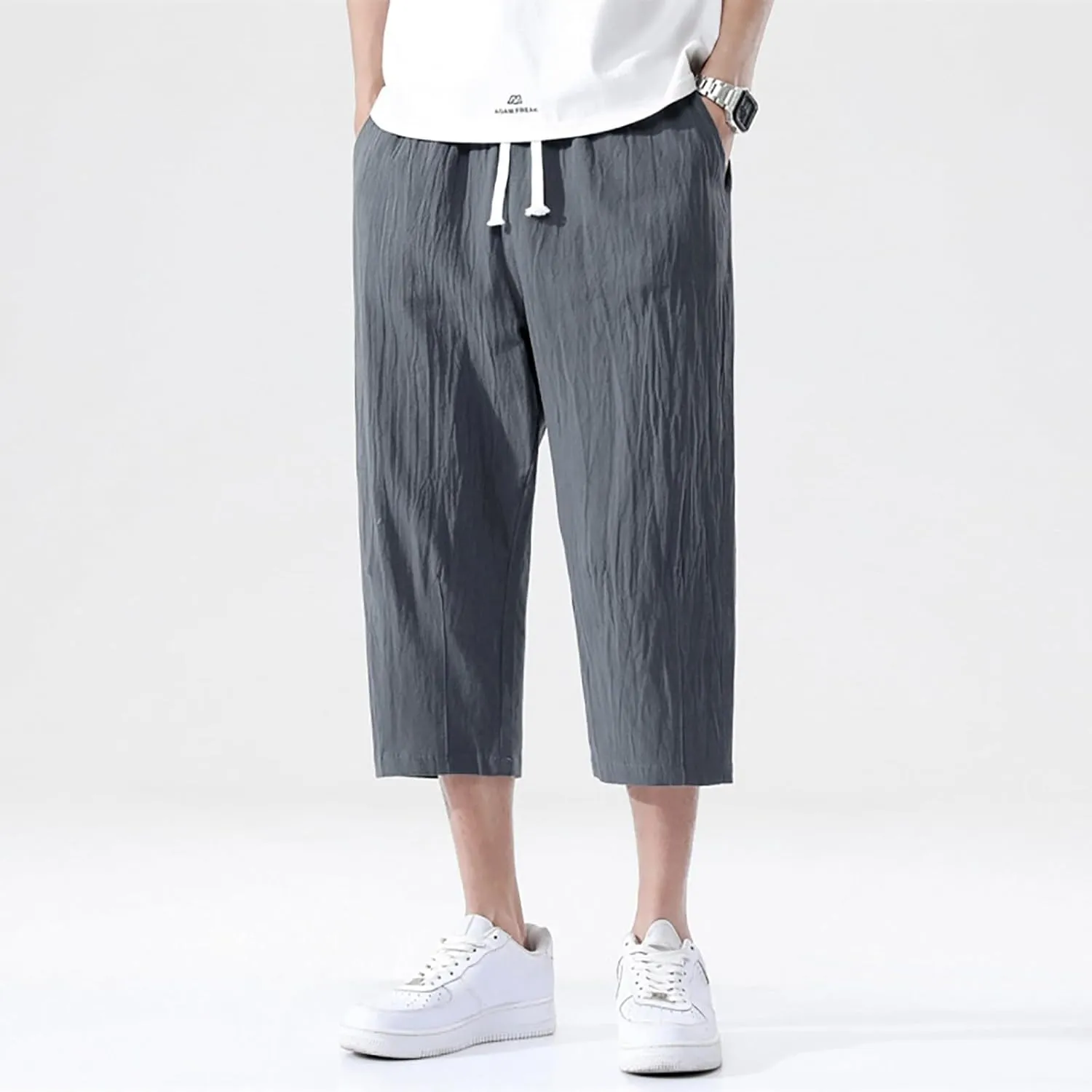 3/4 Leg Shorts for Men Summer Elastic Waist Fit Breathable Loose Elasticity Comfy Fashion Comfy Trendy Trousers