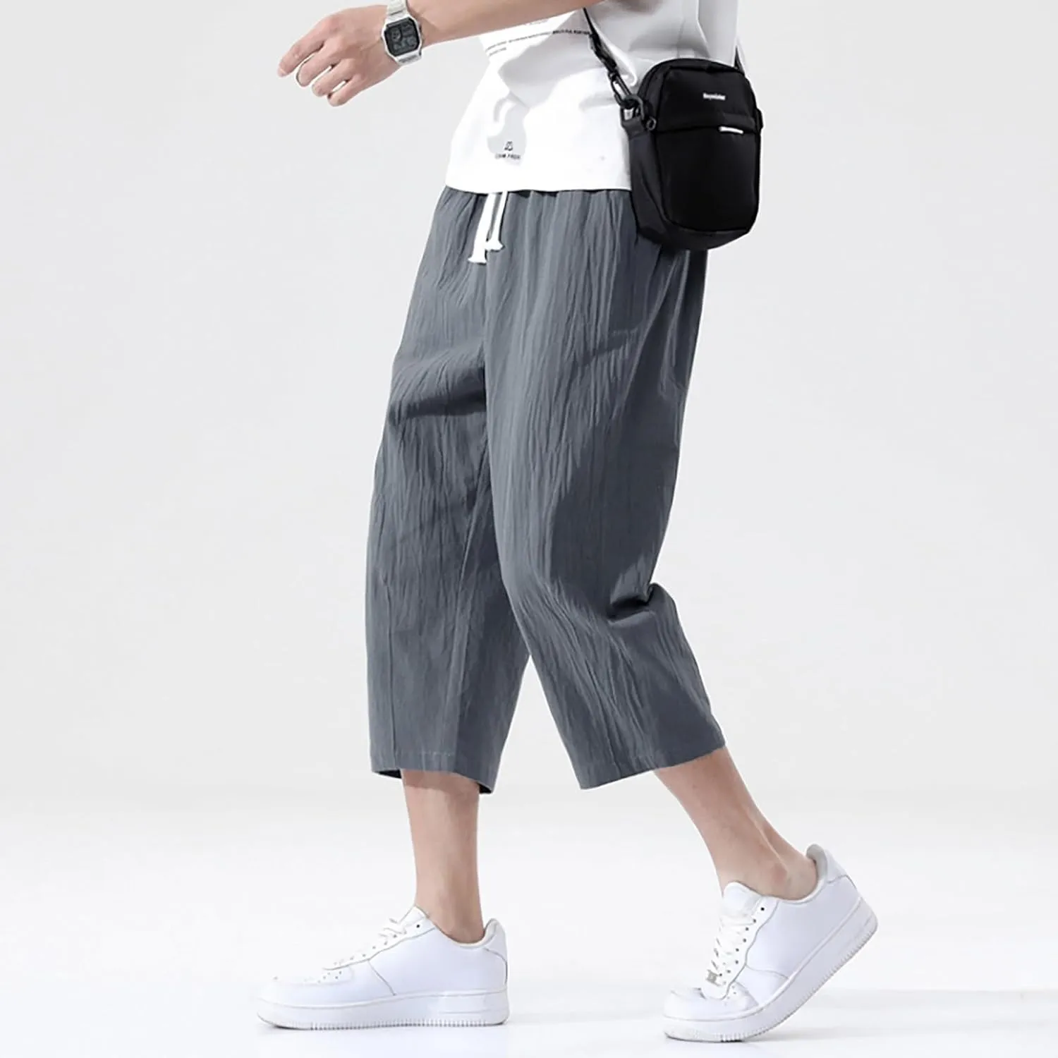 3/4 Leg Shorts for Men Summer Elastic Waist Fit Breathable Loose Elasticity Comfy Fashion Comfy Trendy Trousers