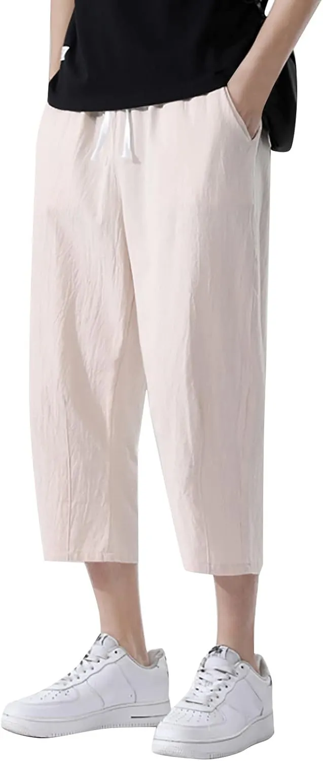 3/4 Leg Shorts for Men Summer Elastic Waist Fit Breathable Loose Elasticity Comfy Fashion Comfy Trendy Trousers