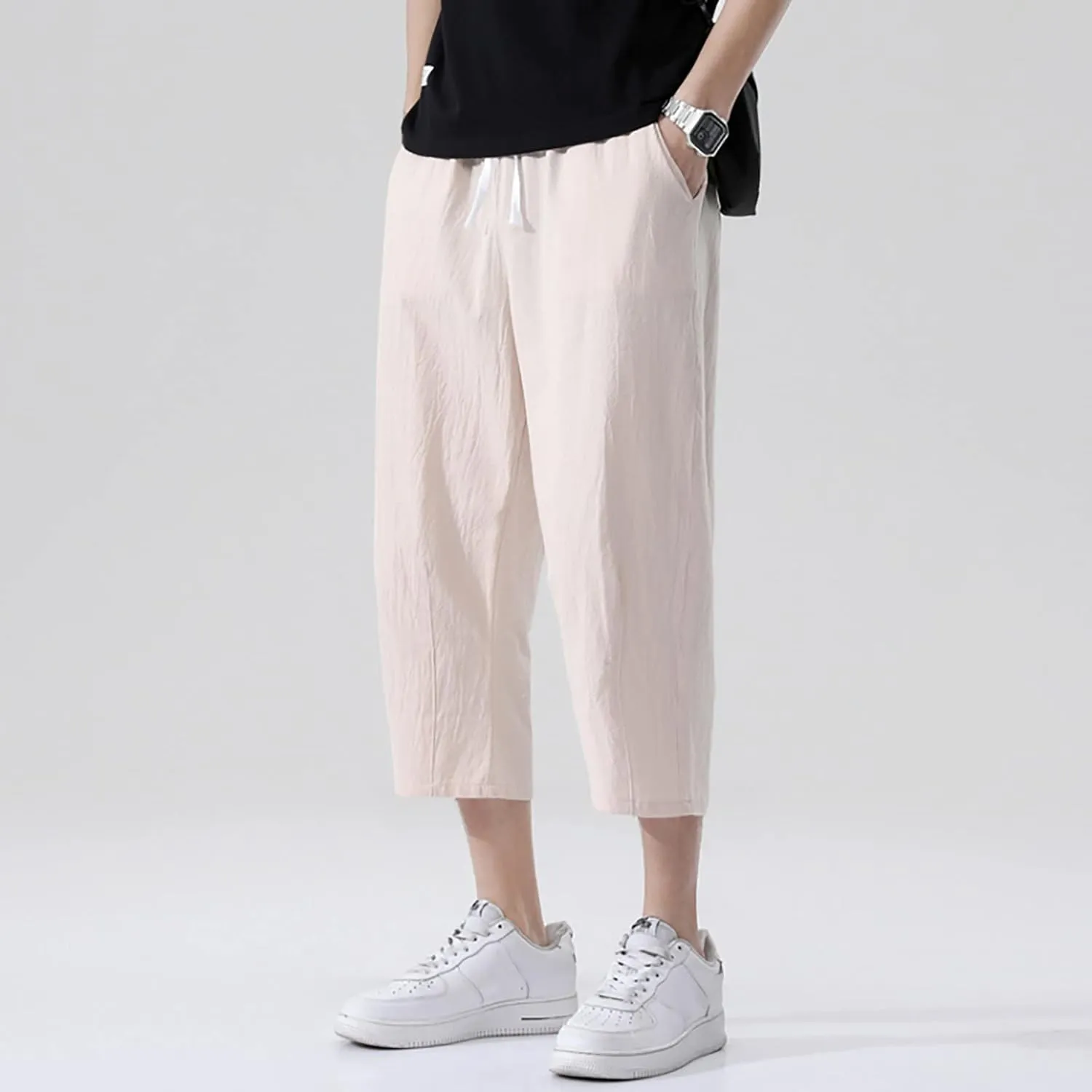 3/4 Leg Shorts for Men Summer Elastic Waist Fit Breathable Loose Elasticity Comfy Fashion Comfy Trendy Trousers