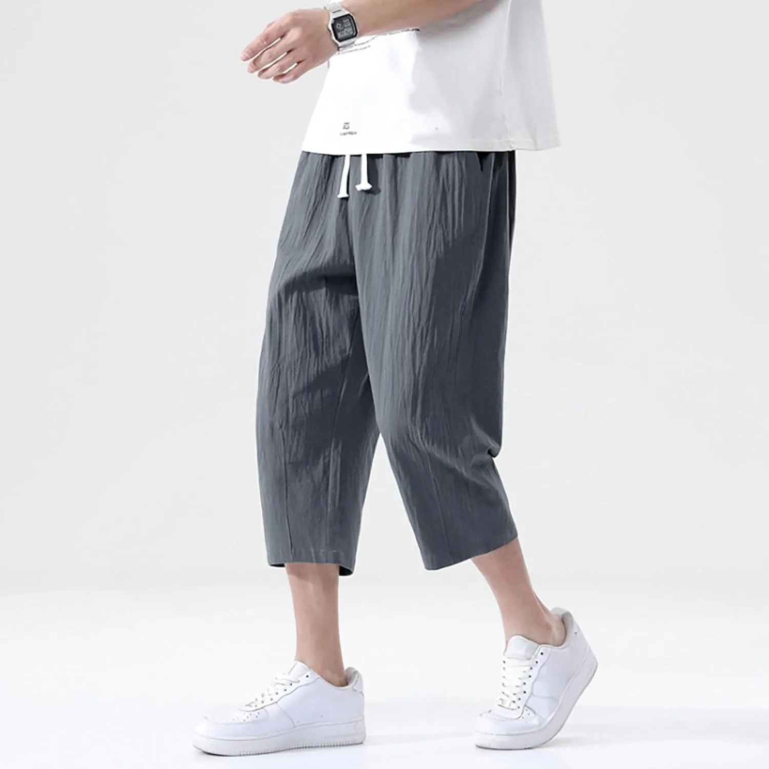 3/4 Leg Shorts for Men Summer Elastic Waist Fit Breathable Loose Elasticity Comfy Fashion Comfy Trendy Trousers