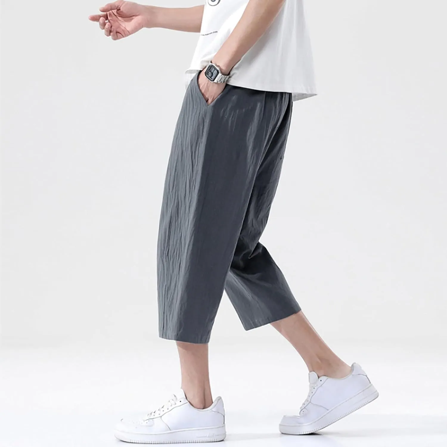 3/4 Leg Shorts for Men Summer Elastic Waist Fit Breathable Loose Elasticity Comfy Fashion Comfy Trendy Trousers