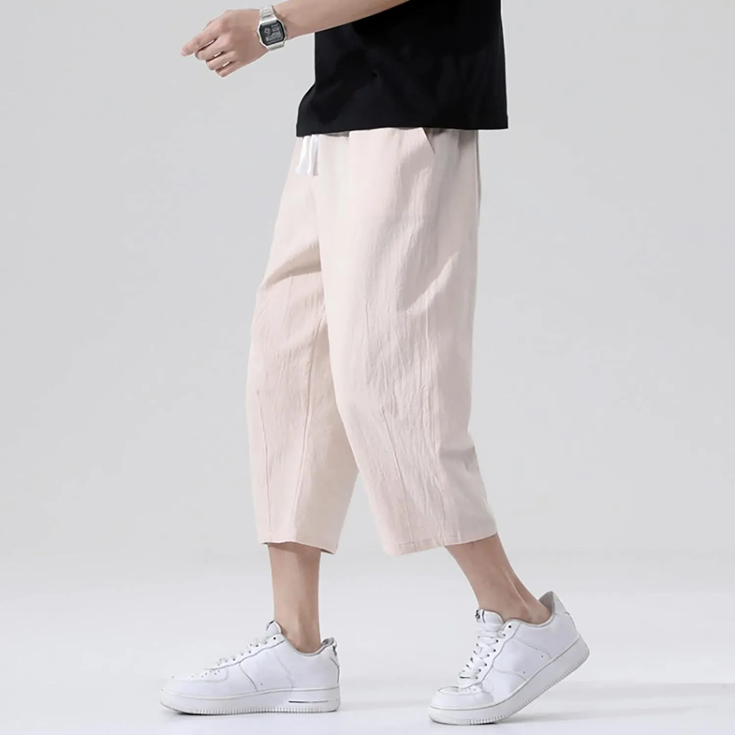 3/4 Leg Shorts for Men Summer Elastic Waist Fit Breathable Loose Elasticity Comfy Fashion Comfy Trendy Trousers