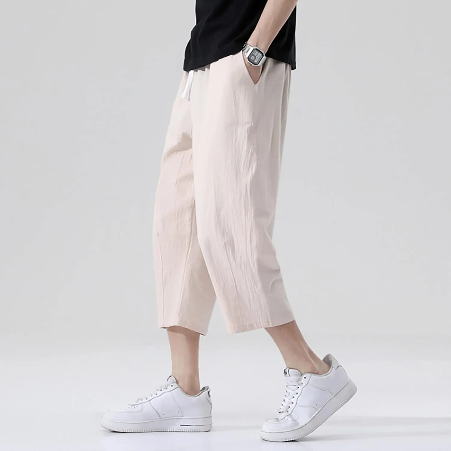3/4 Leg Shorts for Men Summer Elastic Waist Fit Breathable Loose Elasticity Comfy Fashion Comfy Trendy Trousers