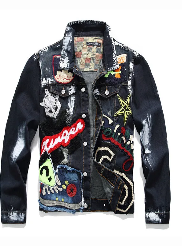 9056 Oversized Jean Jacket,Denim Varsity Jacket,Fancy Denim Jacket
