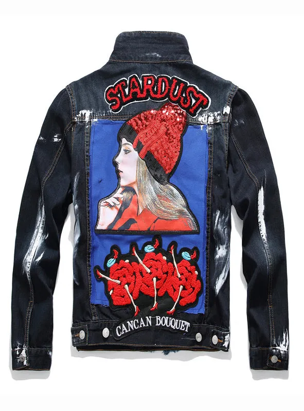 9056 Oversized Jean Jacket,Denim Varsity Jacket,Fancy Denim Jacket