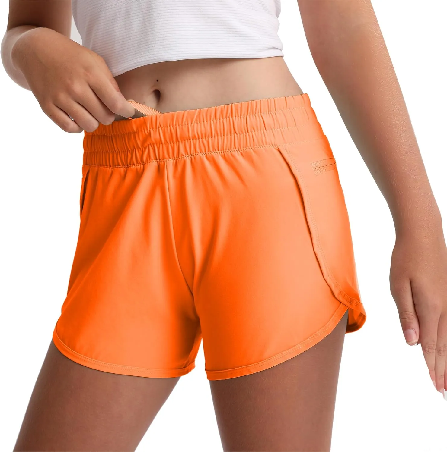 Aurefin Girls Athletic Shorts with Zip Pockets, Teen Kids Quick Dry Running Shorts Lightweight Workout Sports Active shorts