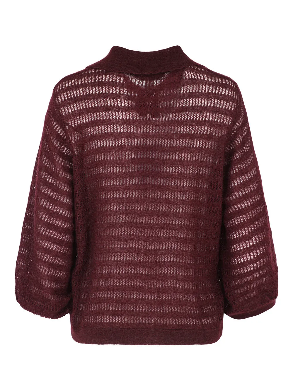 Autumn Cashmere Puff Sleeve Collared Cardi in Bordeaux