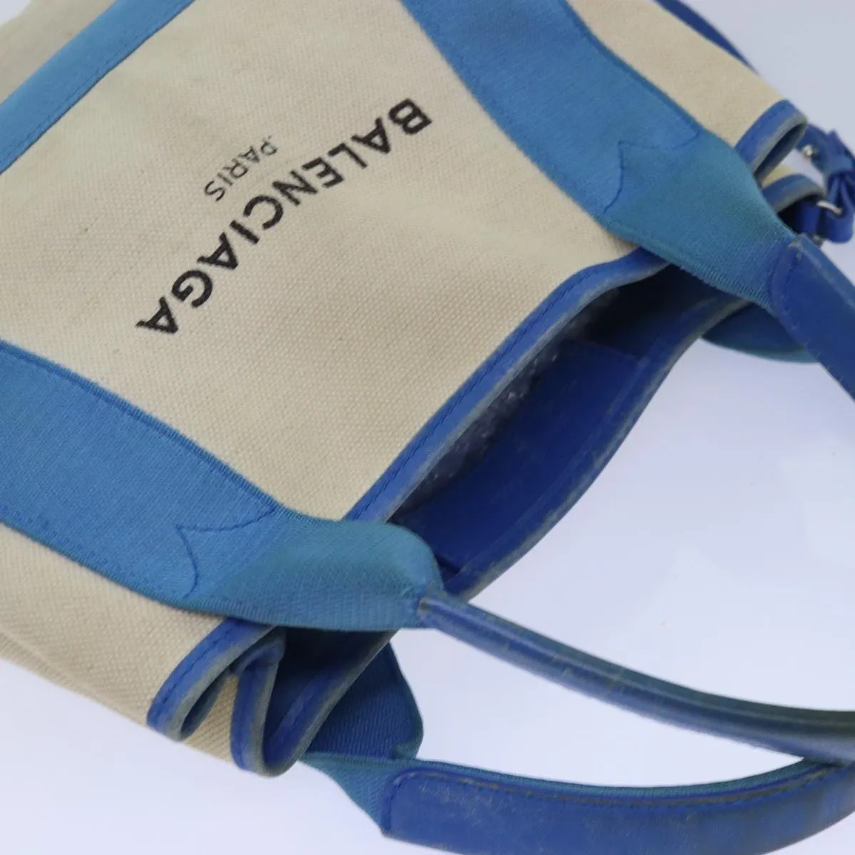 Balenciaga Navy Cabas Beige Canvas Handbag (Pre-Owned)