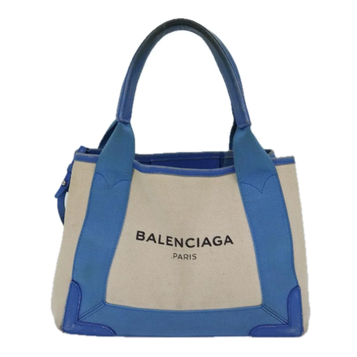 Balenciaga Navy Cabas Beige Canvas Handbag (Pre-Owned)