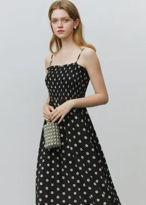 BLACK AND WHITE SLEEVELESS FLORAL DRESS