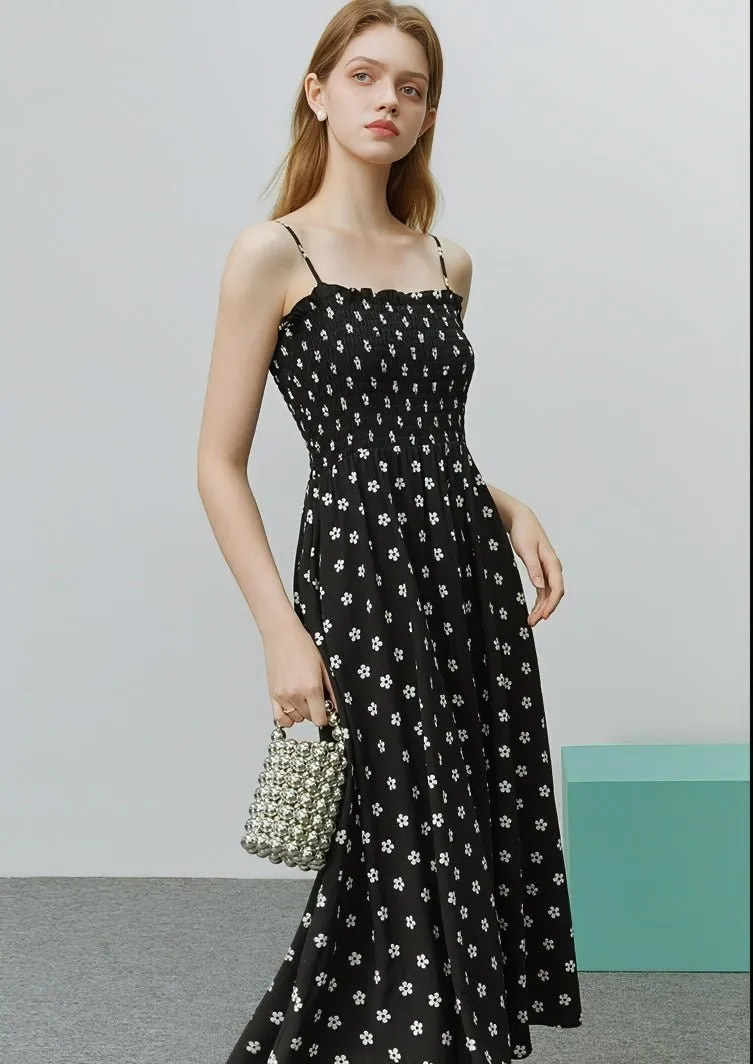 BLACK AND WHITE SLEEVELESS FLORAL DRESS