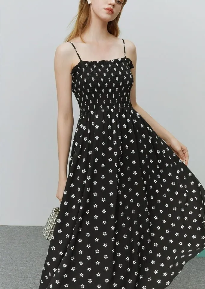 BLACK AND WHITE SLEEVELESS FLORAL DRESS