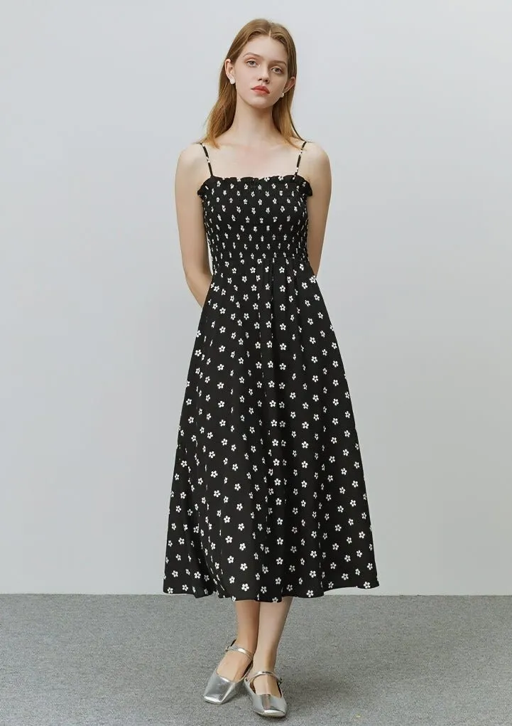 BLACK AND WHITE SLEEVELESS FLORAL DRESS