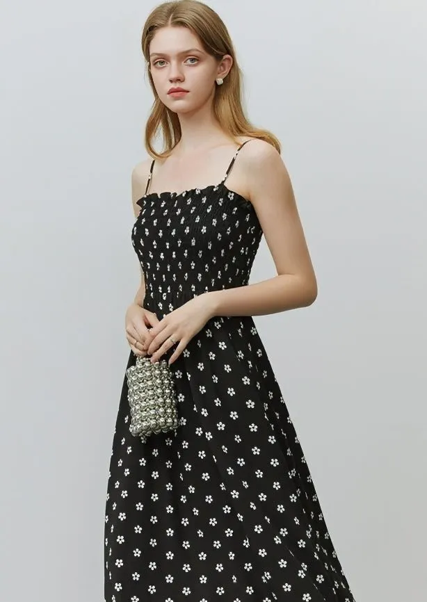 BLACK AND WHITE SLEEVELESS FLORAL DRESS