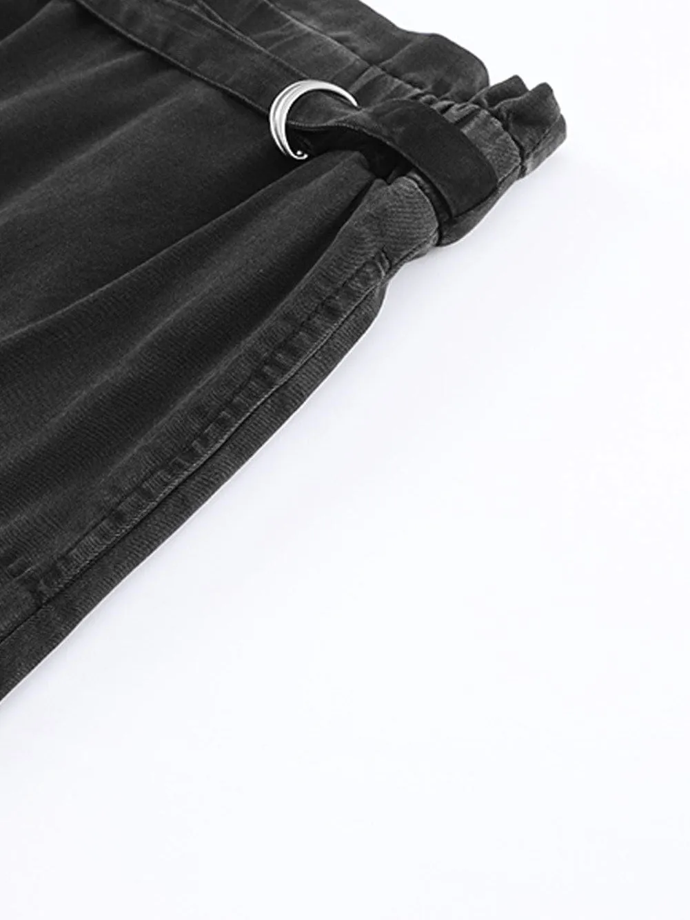 Black Wide Leg Tencel Jeans with High Waist Pockets