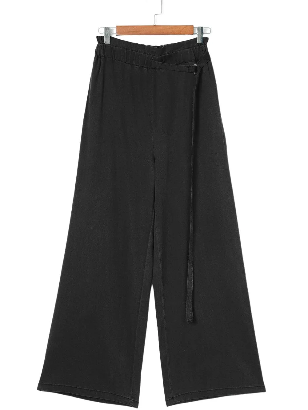 Black Wide Leg Tencel Jeans with High Waist Pockets