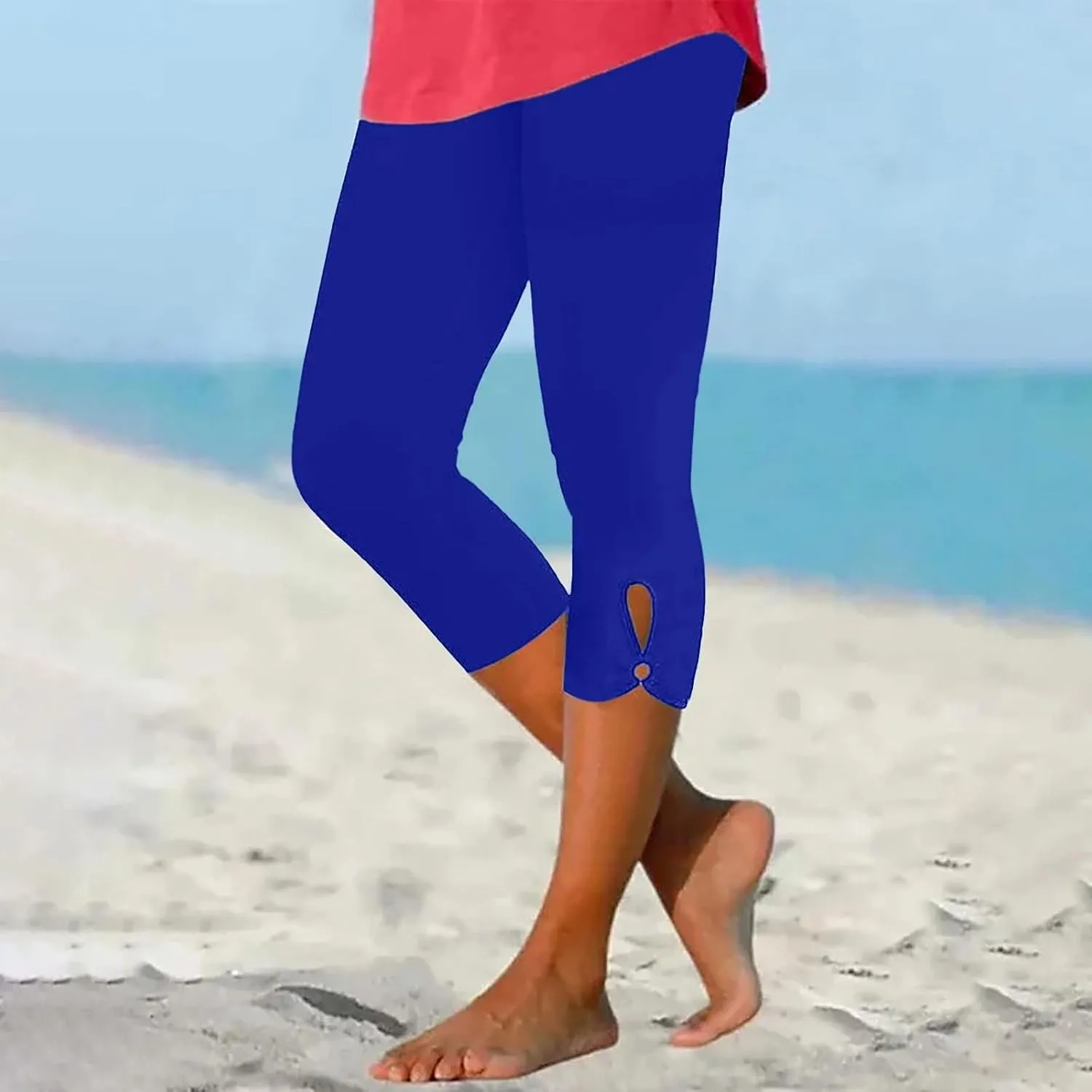 Capri Leggings for Women Trendy Casual Yoga Pants Elastic High Waist Cropped Comfy Stretchy Workout Pants