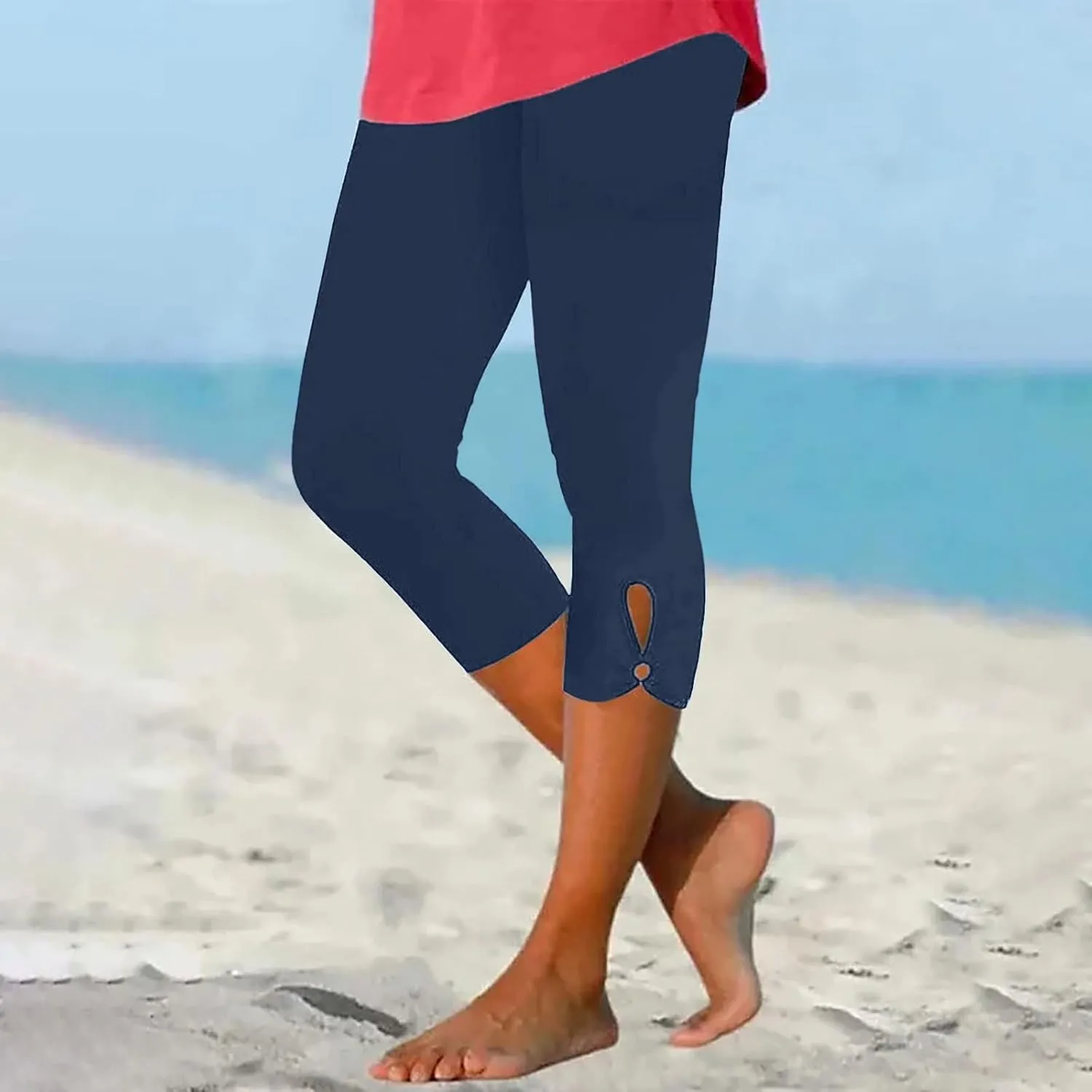 Capri Leggings for Women Trendy Casual Yoga Pants Elastic High Waist Cropped Comfy Stretchy Workout Pants