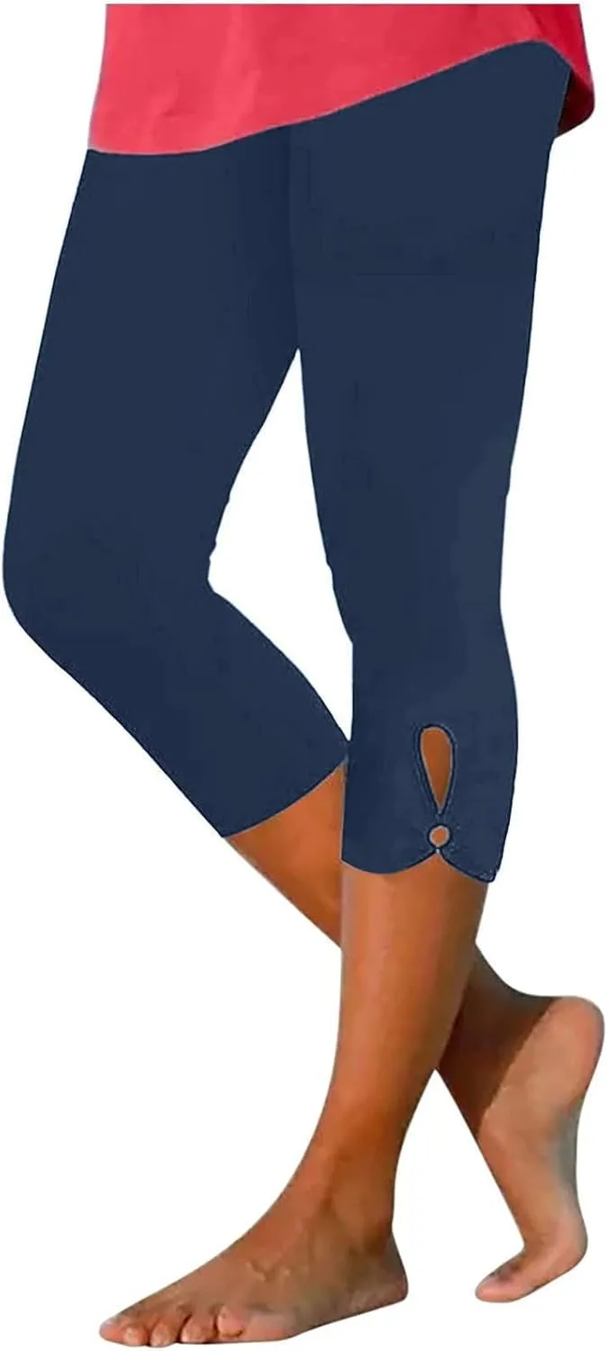 Capri Leggings for Women Trendy Casual Yoga Pants Elastic High Waist Cropped Comfy Stretchy Workout Pants