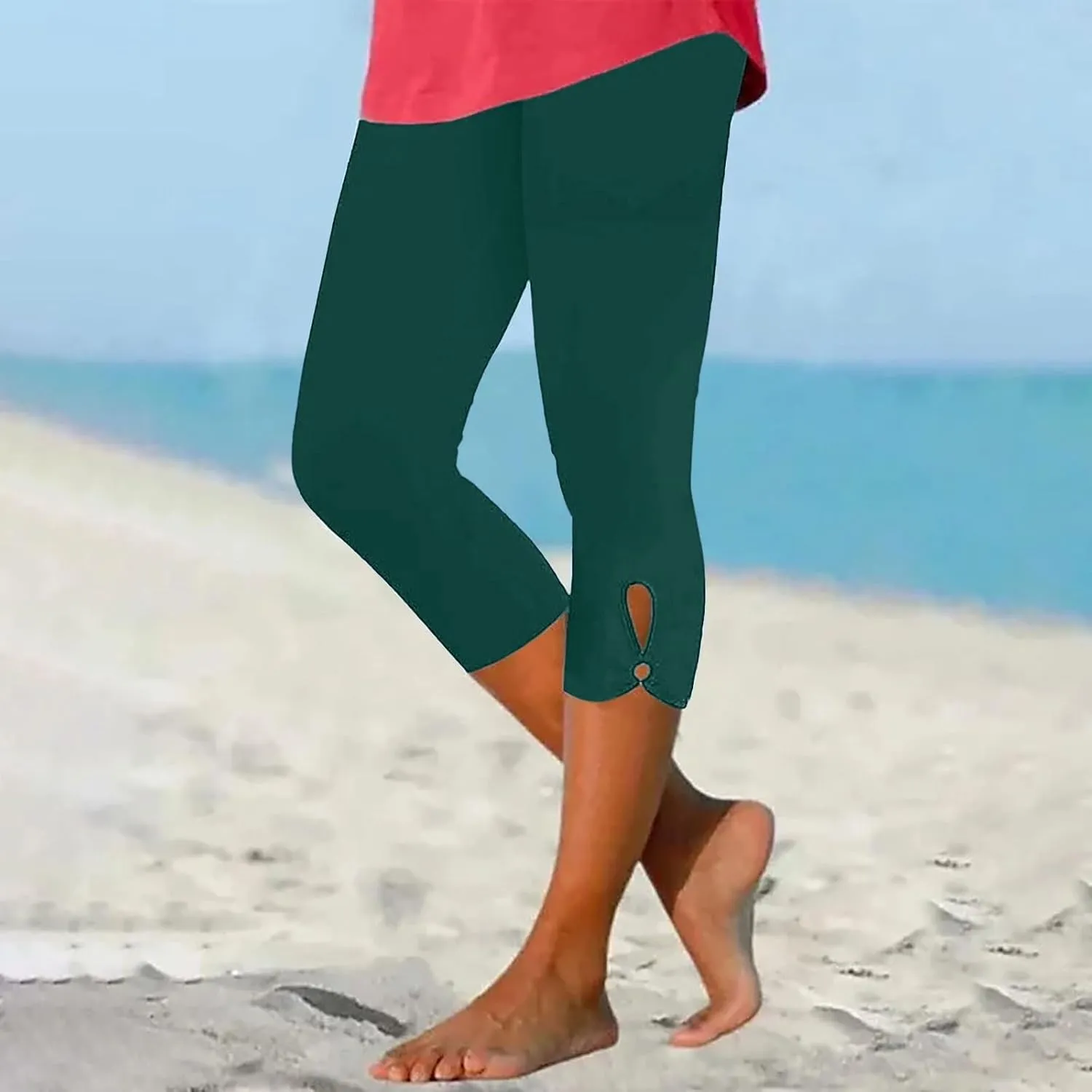 Capri Leggings for Women Trendy Casual Yoga Pants Elastic High Waist Cropped Comfy Stretchy Workout Pants