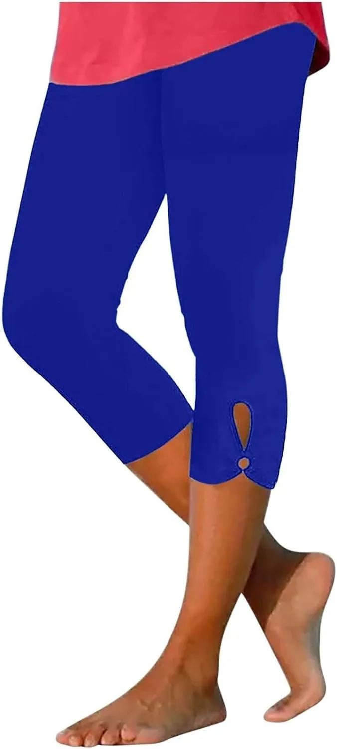 Capri Leggings for Women Trendy Casual Yoga Pants Elastic High Waist Cropped Comfy Stretchy Workout Pants