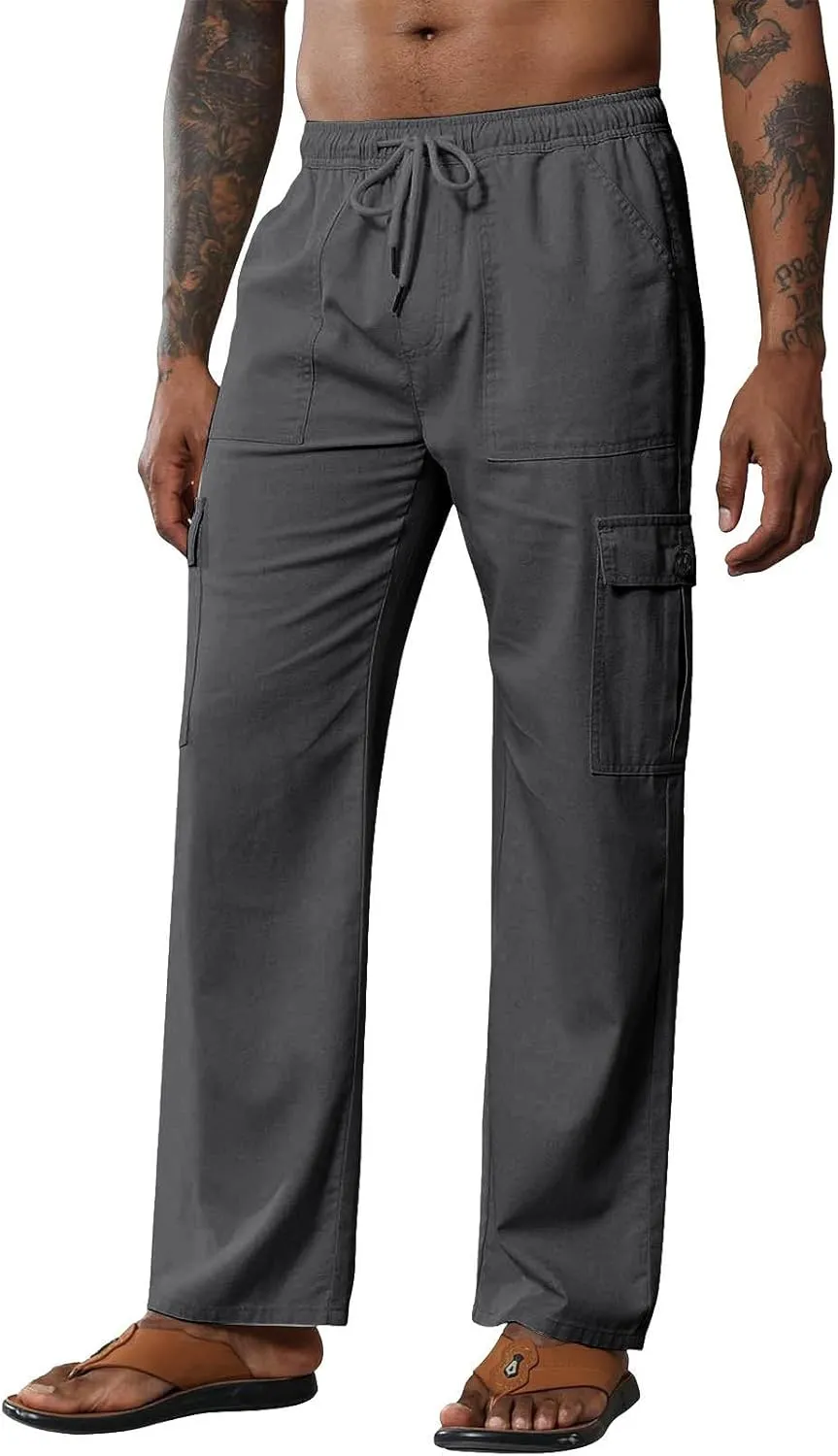 Cargo Pants for Mens Outdoor Casual Hiking Joggers Athletic Pants Drawstring Elastic Waist Loose Straight Sweatpants