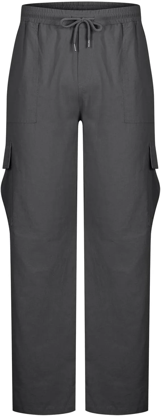 Cargo Pants for Mens Outdoor Casual Hiking Joggers Athletic Pants Drawstring Elastic Waist Loose Straight Sweatpants