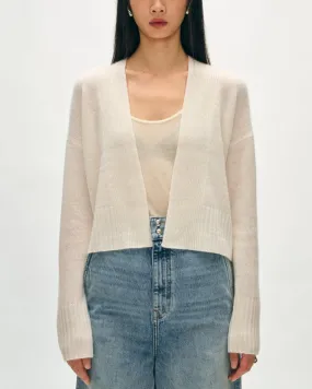 Cashmere Featherweight Open Cardigan in Soft White