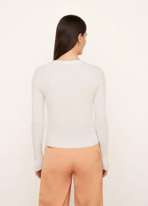 Cashmere Ribbed Raglan Cardigan in Off White