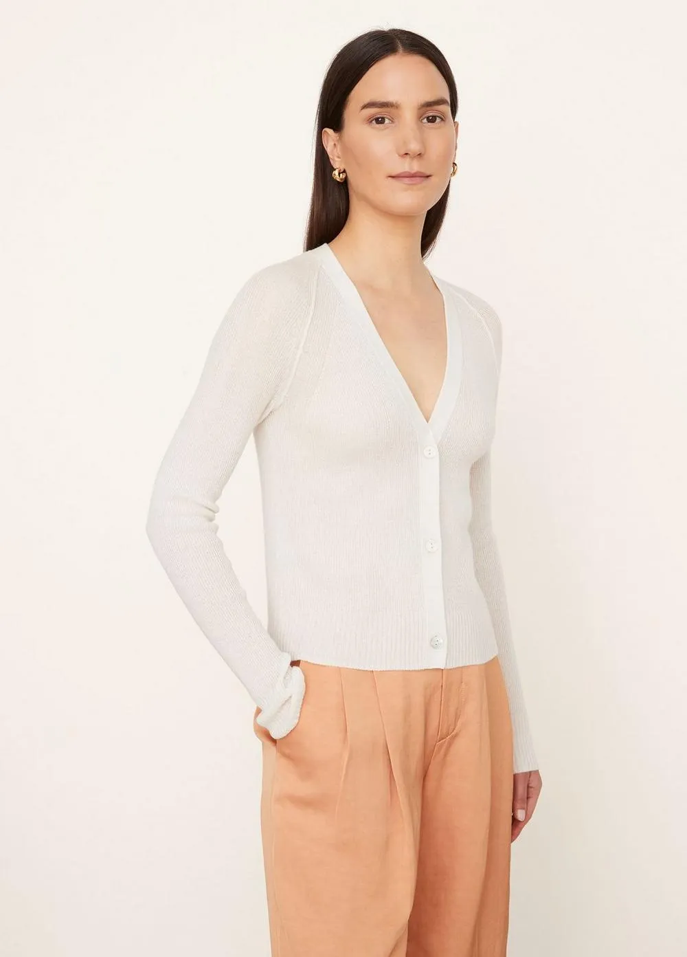 Cashmere Ribbed Raglan Cardigan in Off White