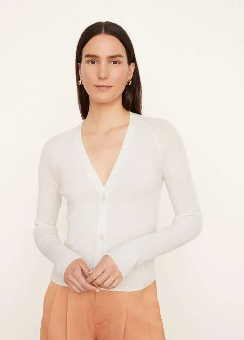Cashmere Ribbed Raglan Cardigan in Off White