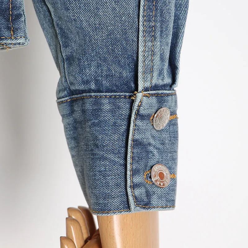 Casual Irregular Denim Jackets For Female Lapel Collar Long Sleeve Tunic Slim Asymmetrical