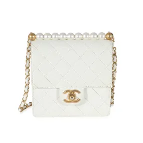 CHANEL White Quilted Goatskin Vertical Chic Pearls New Bag