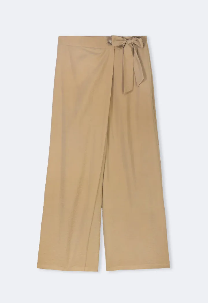 Choice Solid Crinkled Wrap Trousers Brown
