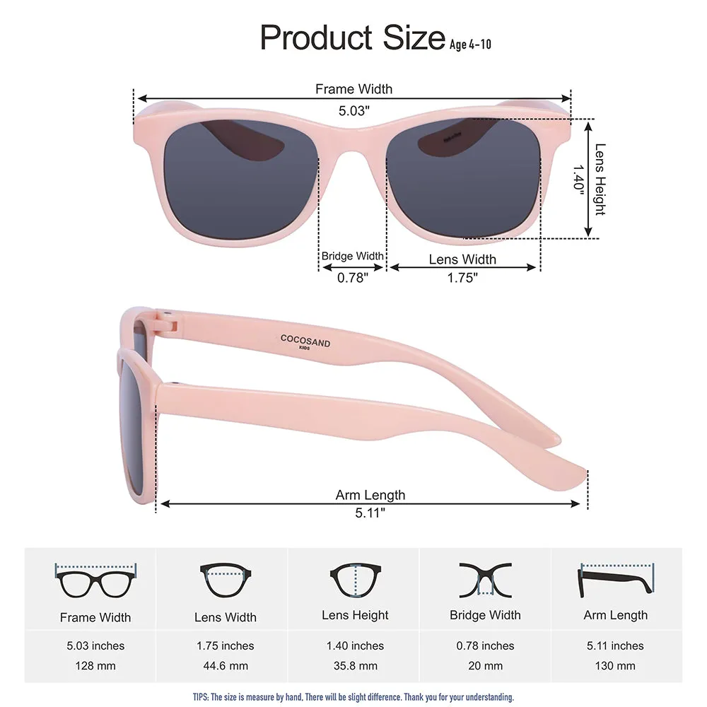 COCOSAND Classic Kids Sunglasses Square Frame UV 400 Protection, Age 4-10, Pink