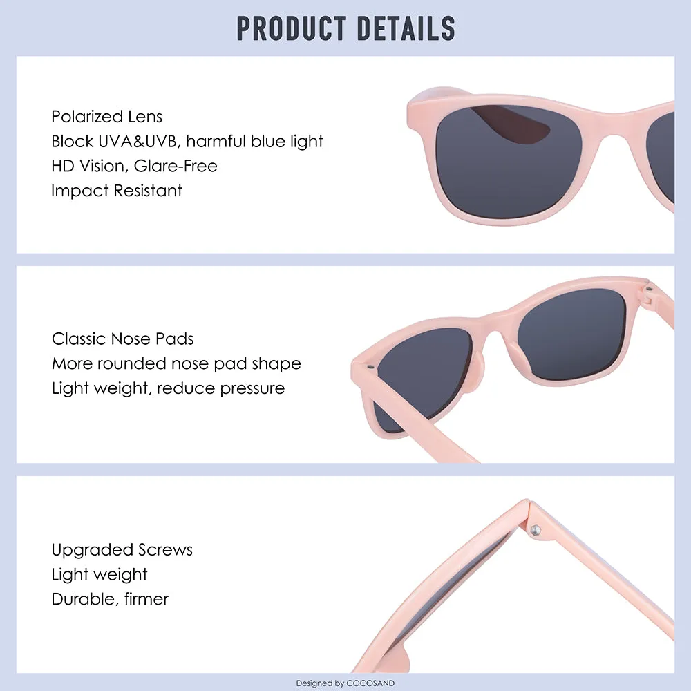 COCOSAND Classic Kids Sunglasses Square Frame UV 400 Protection, Age 4-10, Pink