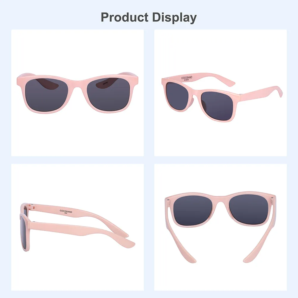 COCOSAND Classic Kids Sunglasses Square Frame UV 400 Protection, Age 4-10, Pink