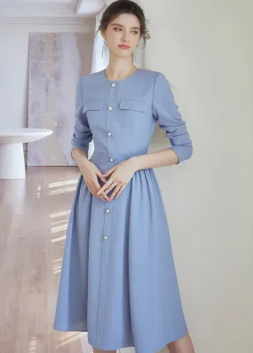COLLARLESS FRONT BUTTON DRESS
