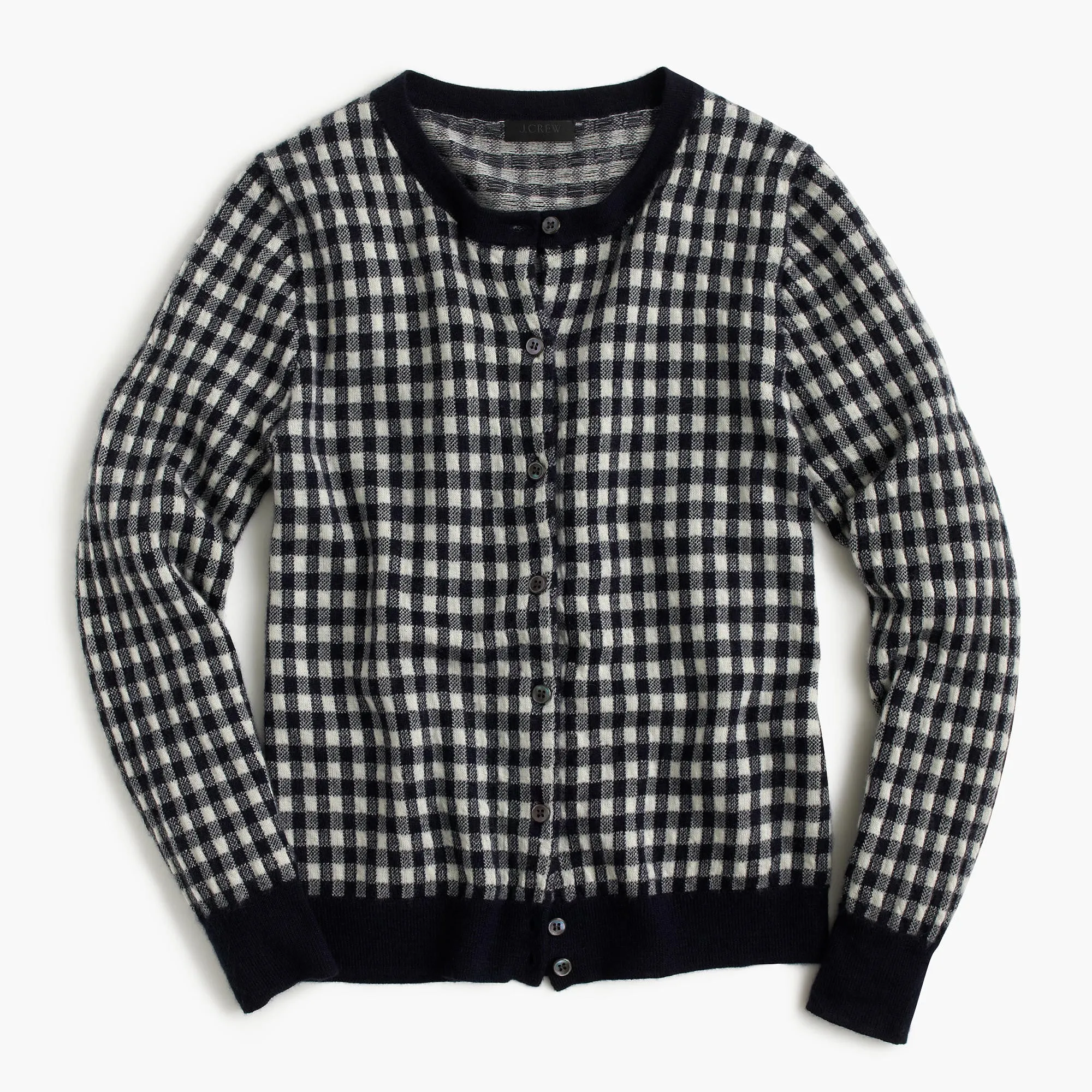 Collection featherweight cashmere cardigan sweater in gingham