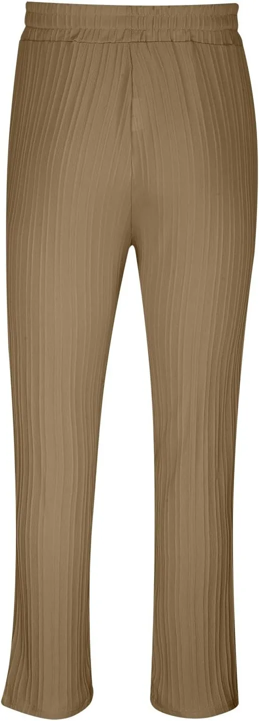 Dademeo Stripe Cotton Linen Pants for Men Comfy Breathable Casual Elastic Waist Straight Leg Pocket Business Pencil Trousers