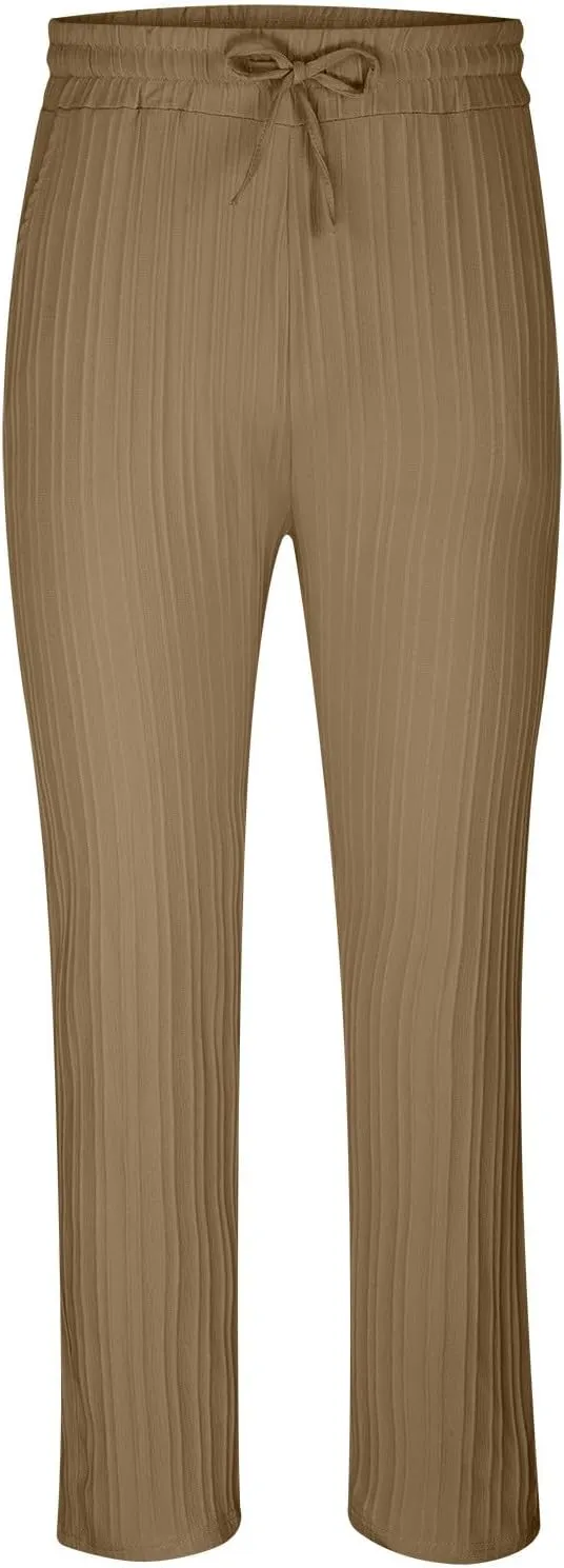 Dademeo Stripe Cotton Linen Pants for Men Comfy Breathable Casual Elastic Waist Straight Leg Pocket Business Pencil Trousers