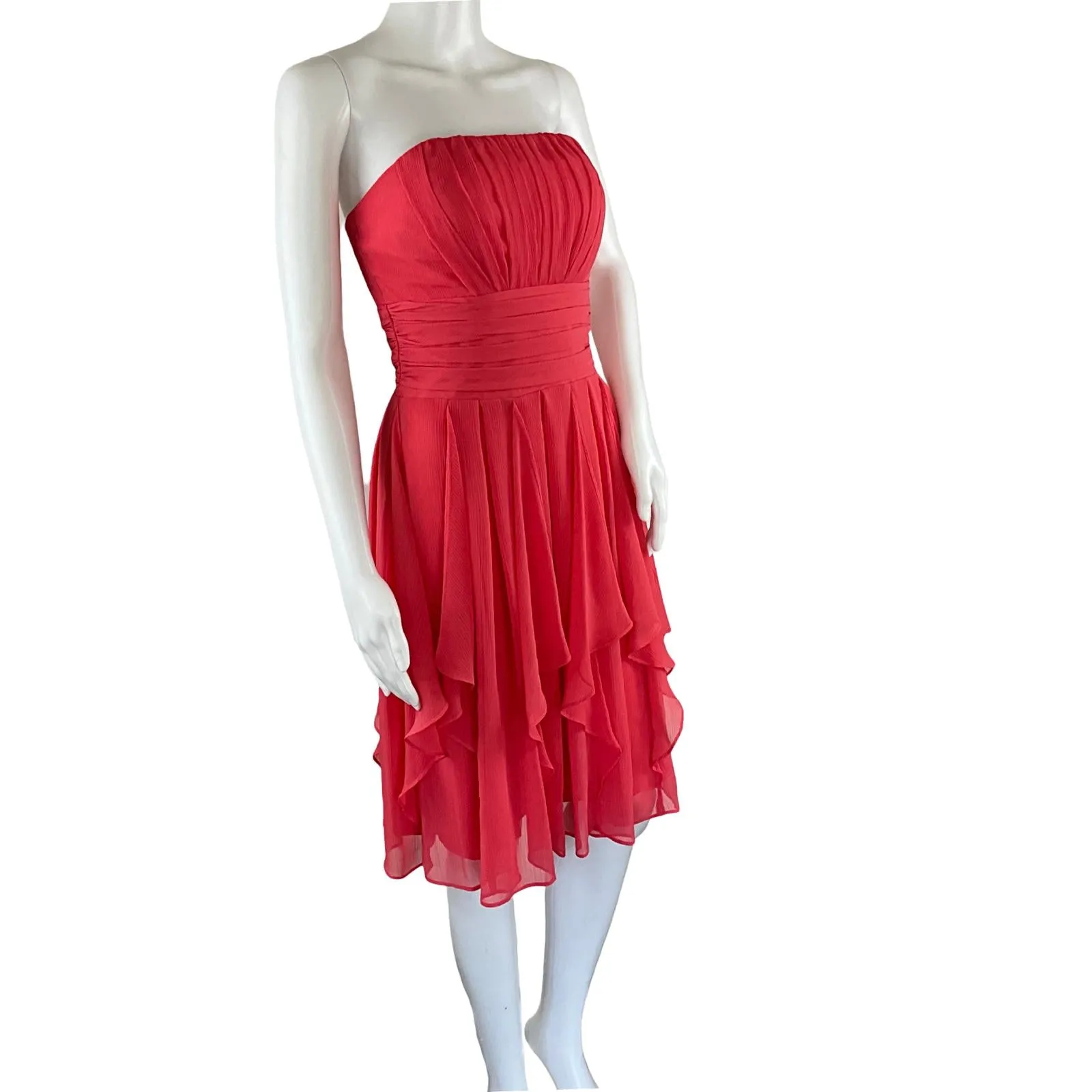David’s Bridal Women’s Strapless Pink Salmon Dress Layered Skirt Pre-owned Sz 2