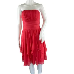 David’s Bridal Women’s Strapless Pink Salmon Dress Layered Skirt Pre-owned Sz 2