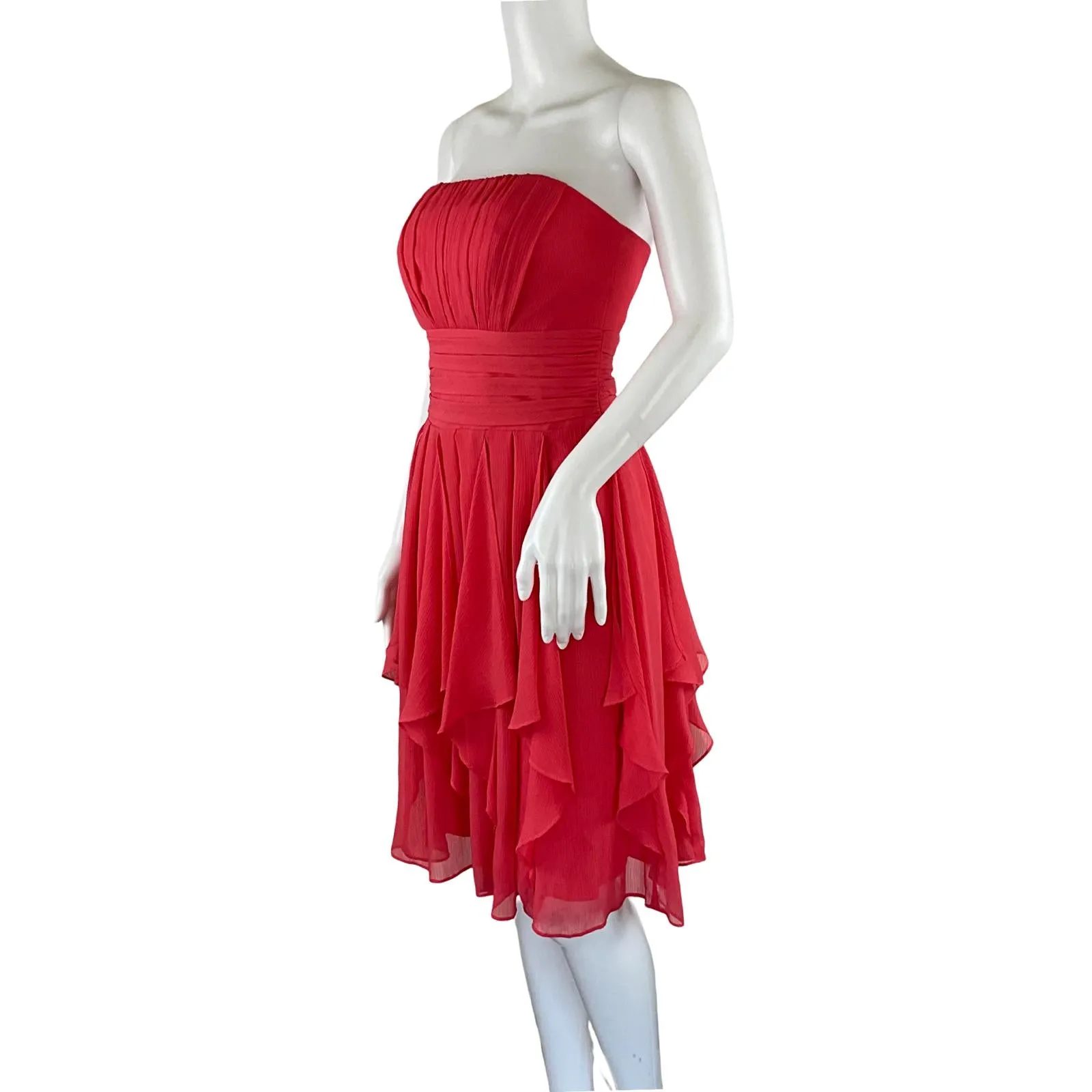 David’s Bridal Women’s Strapless Pink Salmon Dress Layered Skirt Pre-owned Sz 2