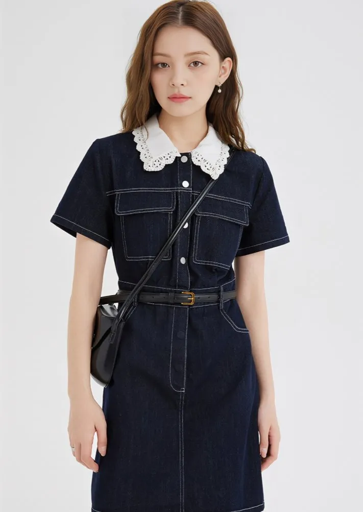 DENIM RUFFLE COLLAR SHIRT DRESS