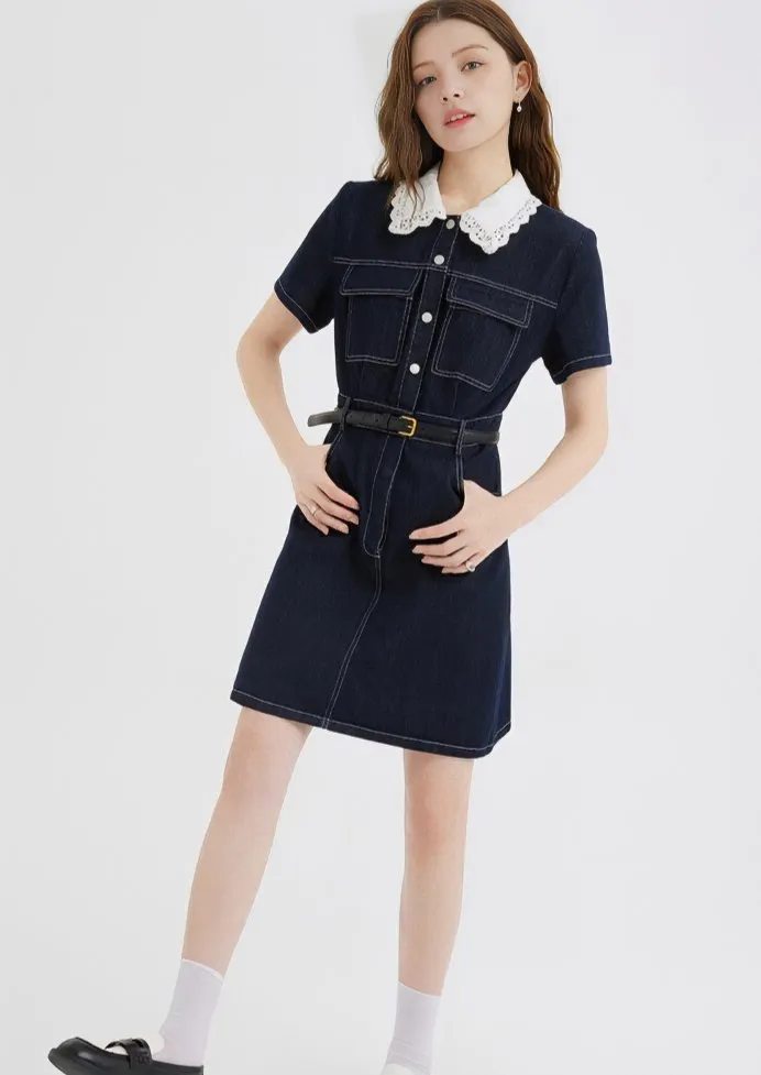 DENIM RUFFLE COLLAR SHIRT DRESS