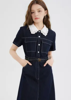 DENIM RUFFLE COLLAR SHIRT DRESS