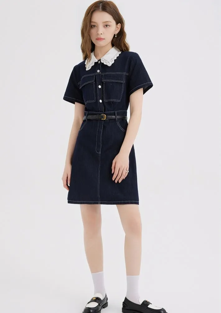 DENIM RUFFLE COLLAR SHIRT DRESS